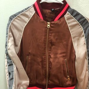 H&M Red & Pink Satin Bomber Jacket